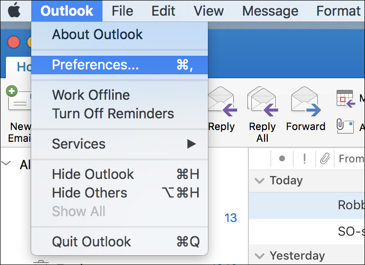 outlook for mac displaying emial as messages